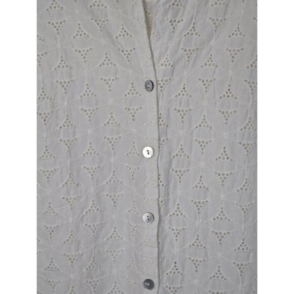 Sigrid Olsen Eyelet Embroidered Shirt Womens Medium White 3/4 Sleeve Button Up - Picture 4 of 6